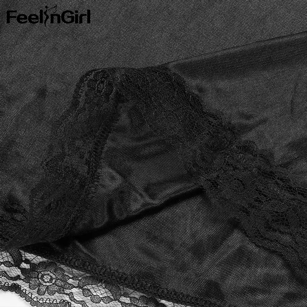 FeelinGirl размера плюс ночная рубашка сексуальная ночная рубашка кружева пэчворк Camisola белье Ночная рубашка одежда для сна-G