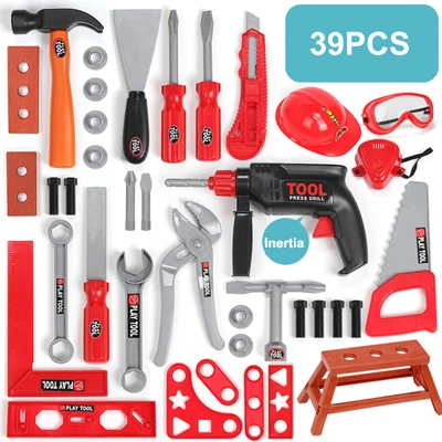 39pcs set Садовый инструмент, ролевые игры, ремонтные игрушки с коробкой, электрическая дрель, гайка, пила, разборка, инструмент для моделирования, сборочные игрушки для детей - Цвет: 39pcs set