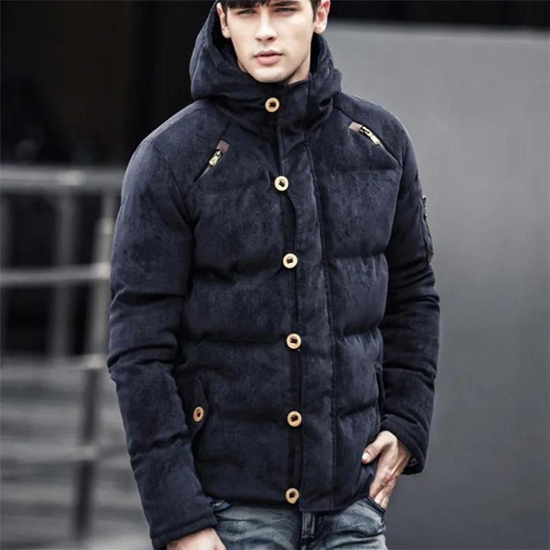 

2018 New Winter Hooded Solid Thick Corduroy Jacket Men Padded Winter Jackets Men Winter Coats Plus Size 3XL
