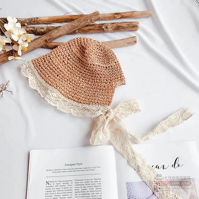 Детская соломенная шляпка Doitbest летняя пляжная с кружевом и цветами для мальчиков