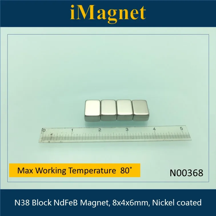 

10 шт., сильный неодимовый магнит N38, 8x4x6 мм