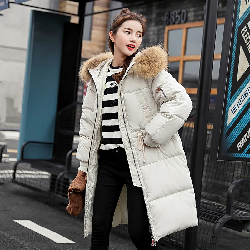 Теплый с капюшоном меховой воротник хлопок длинная парка плюс Размеры Для женщин