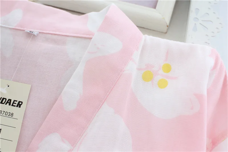 Хлопок марлевые женские пижамы с длинным рукавом v-образным вырезом Pijama Mujer Весна и Лето Свободное кимоно сексуальная пижама комплект для сна