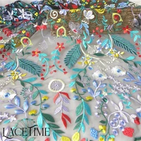 flower embroidery lemon gauze fabric wedding dress negerian mesh fabric diy handmade curtain textile 1 yard