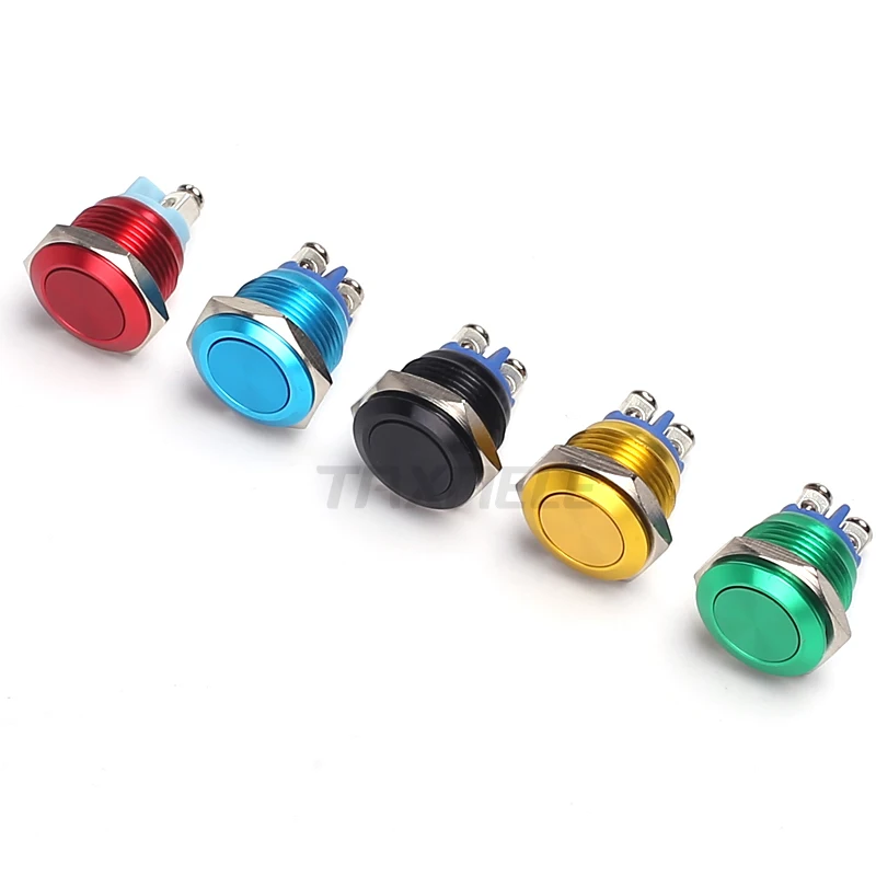 16mm Metal Self Reset Push Button Switch high ball flat head 5 Color Waterproof Screw Contacts Car Auto Engine switch | Обустройство