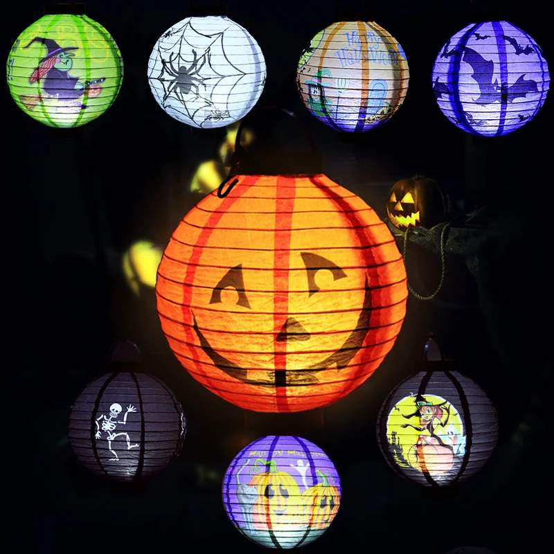 Хэллоуин вечерние украшения ручной Фонари тыква Паук ведьма битой светодиодный