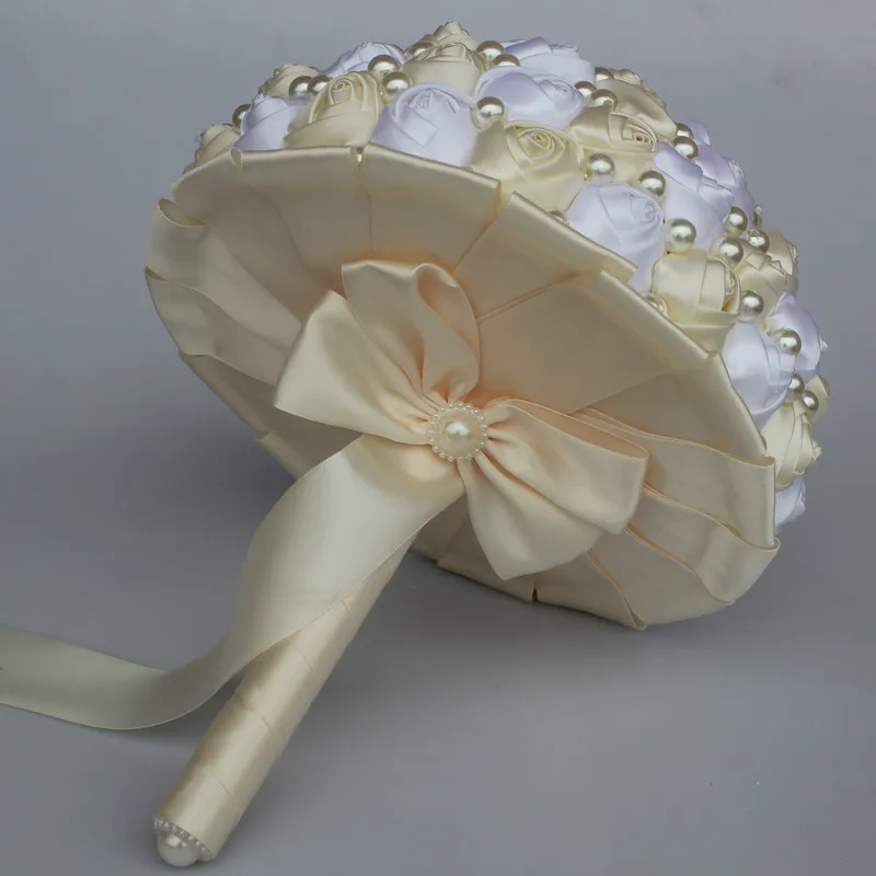 Шелковая лента бант жемчужные бусины Свадебный букет слоновая кость белые