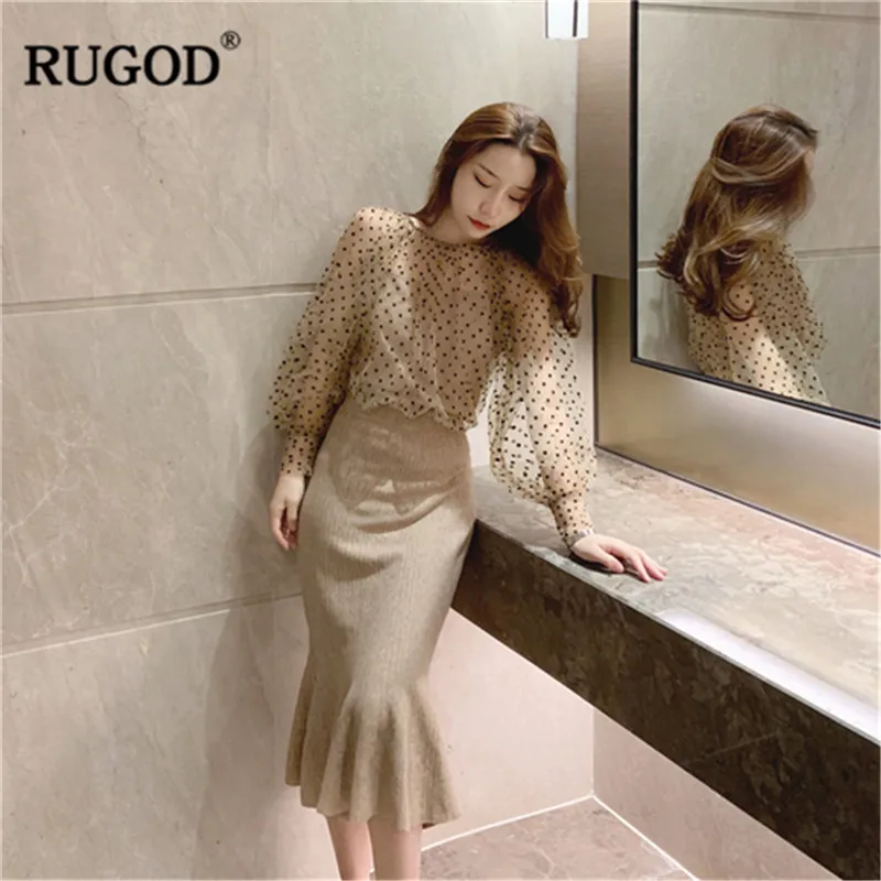 RUGOD винтажные женские блузки пятнистая сетка пэчворк с круглым вырезом длинными