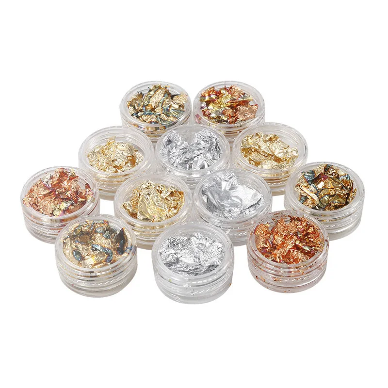 12 Box Gold Silver Irregular Aluminum Foil Paper Nail Art Sticker 3D Glitter DIY Manicure UV Gel Polish Decoration Tools | Красота и