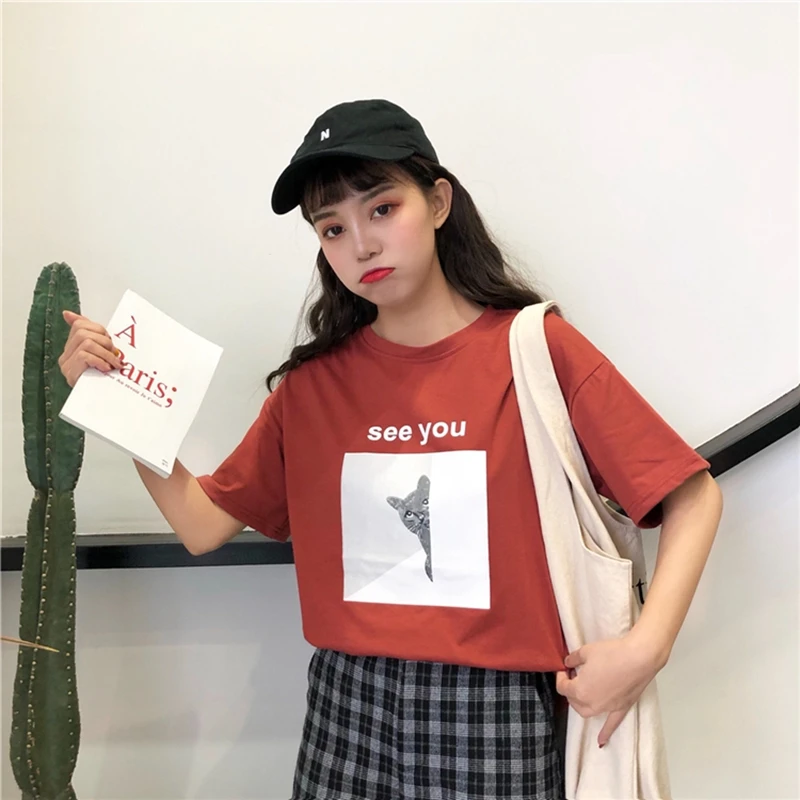 Женские хлопковые футболки Kpop свободные повседневные трикотажные с коротким