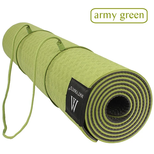 ARMY GREEN Matymats TPE коврик для йоги нескользящий двухслойный с регулируемым ремешком здоровый для похудения для йоги 6 мм 183 см и 61 см - Цвет: ARMY GREEN