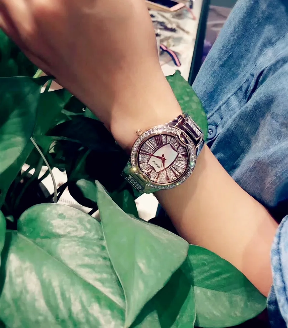 2018 высококачественные женские часы роскошные стальные полностью Стразы