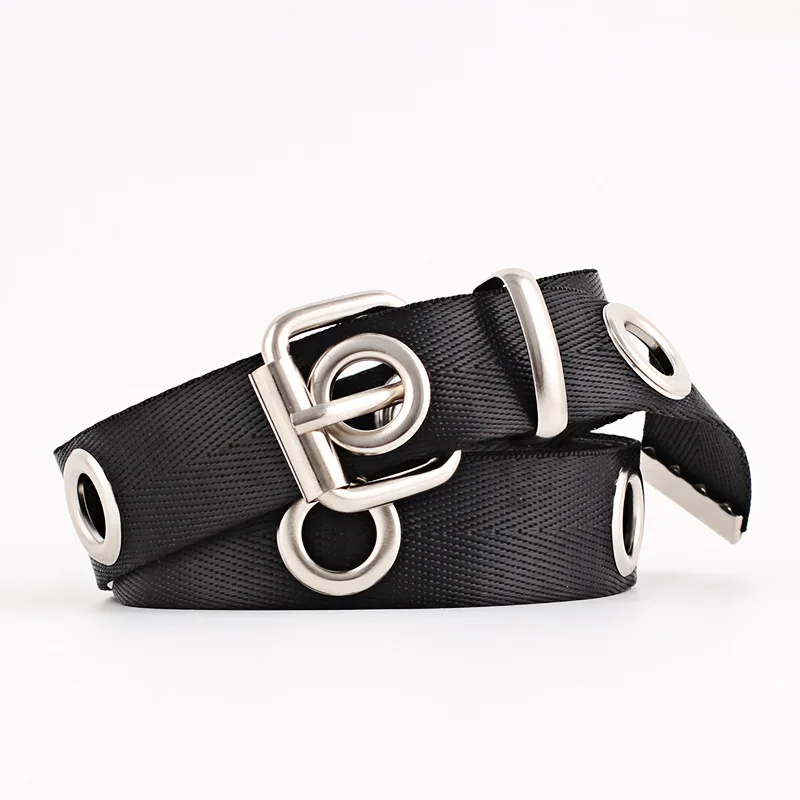 

HUOBAO Fashion Canvas Belts For Women Hollow Out Air Hole Waistband Metal Buckle Wild Belt Solid Color Corset Belts