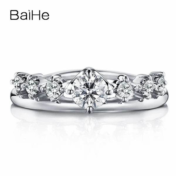 BAIHE Твердое 18 к белое золото 0.20CT сертифицированное FG/SI круглое натуральное бриллиантовое обручальное женское милое/романтическое тонкое Ювелирное кольцо