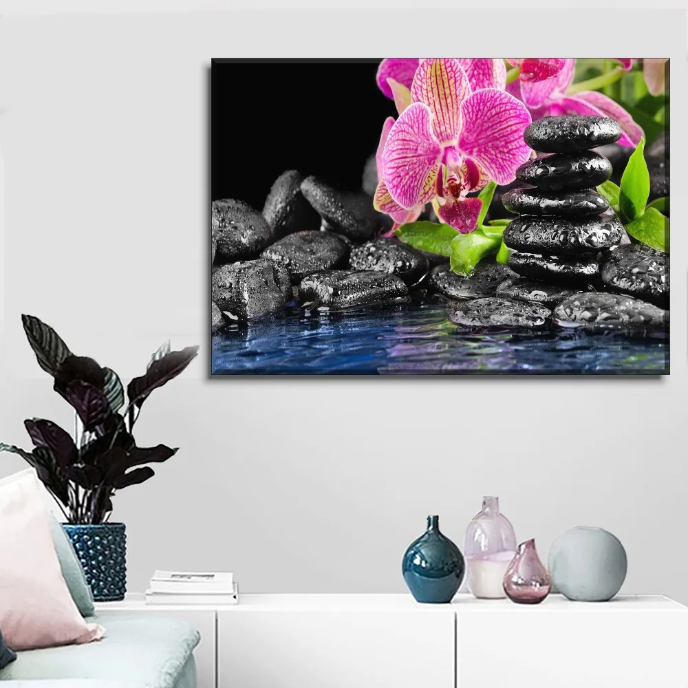 Modern Canvas Print Nature Purple Orchid And Zen Picture Living Room Wall Art Decor One Set 3 Piece Framed Or Frameless Painting | Дом и сад