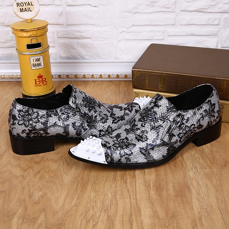 Мужские классические оксфорды из натуральной кожи серые с железной головкой и