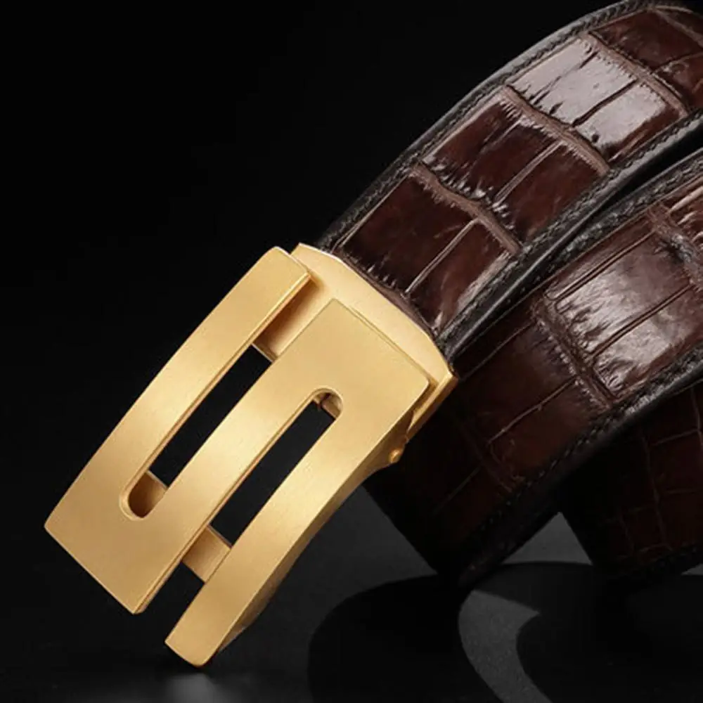 Coffee Gold Buckle FAJARINA Высокое качество крокодиловой кожи ремни изысканный нержавеющая сталь письмо гладкой пряжкой бизнес ремень для мужчин 33 мм широкий EYFJ01M - Цвет: Coffee Gold Buckle
