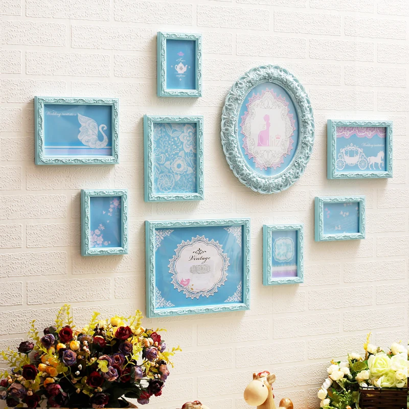 

9pcs/lot Kingart Blue white Color Wooden Photo Frame Wall Decorative Picture Frame Child Room Hanging Photo Frame