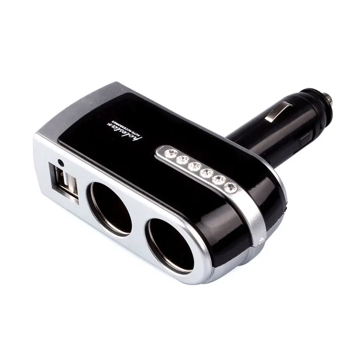 Черный Новый 2 USB зарядное устройство + двойной расширитель для автомобильного