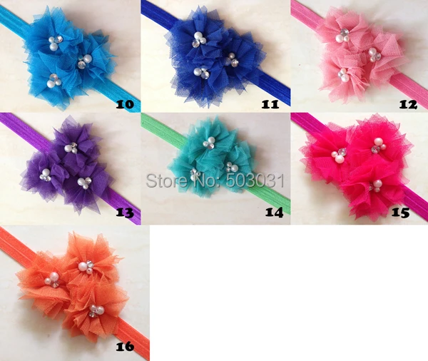 NEW 60pcs/lot 3XTull Mesh pearl flower Infant Baby Headbands Newborn Girls Hair Bands bows photograph props accessory |