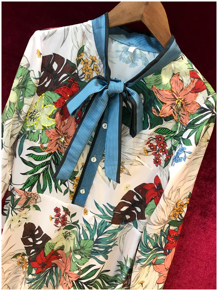 Svoryxiu Autumn Winter Runway Floral Print Dress Women's Elegant Long Sleeve luxury Beading Vintage Knee Length Dresses Female
