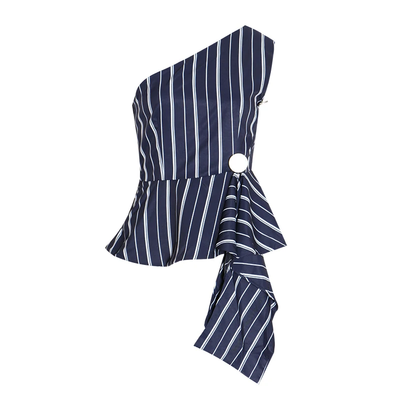 Женская Асимметричная блузка TWOTWINSTYLE летняя в полоску без рукавов с косым