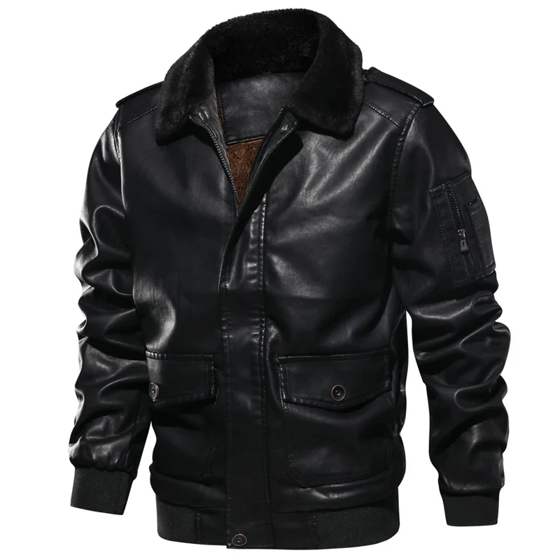 Мужская кожаная куртка бомбер Повседневная ветровка из искусственной кожи в