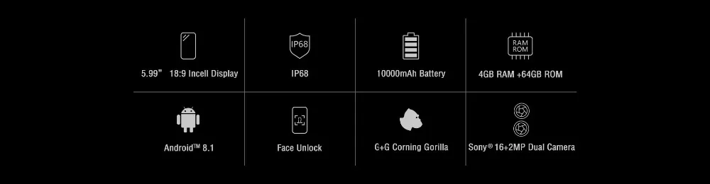 HOMTOM Zoji z11 Мобильный Телефон IP68 5,9" MTK6750T Восьмиядерный Dual sim 10000 мАч Android 8,1 разблокировка лица 4 Гб ram 64 Гб rom смартфон