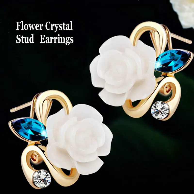 Женские серьги гвоздики в форме цветка с кристаллами|fashion stud earrings|stud earringsflower earrings