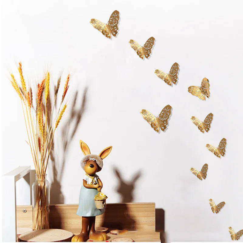 12 шт. золотистые/Серебристые трехмерные полые наклейки на стену для гостиной