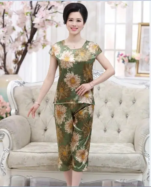 Женские шелковые костюмы летняя атласная блузка из двух предметов с цветочным