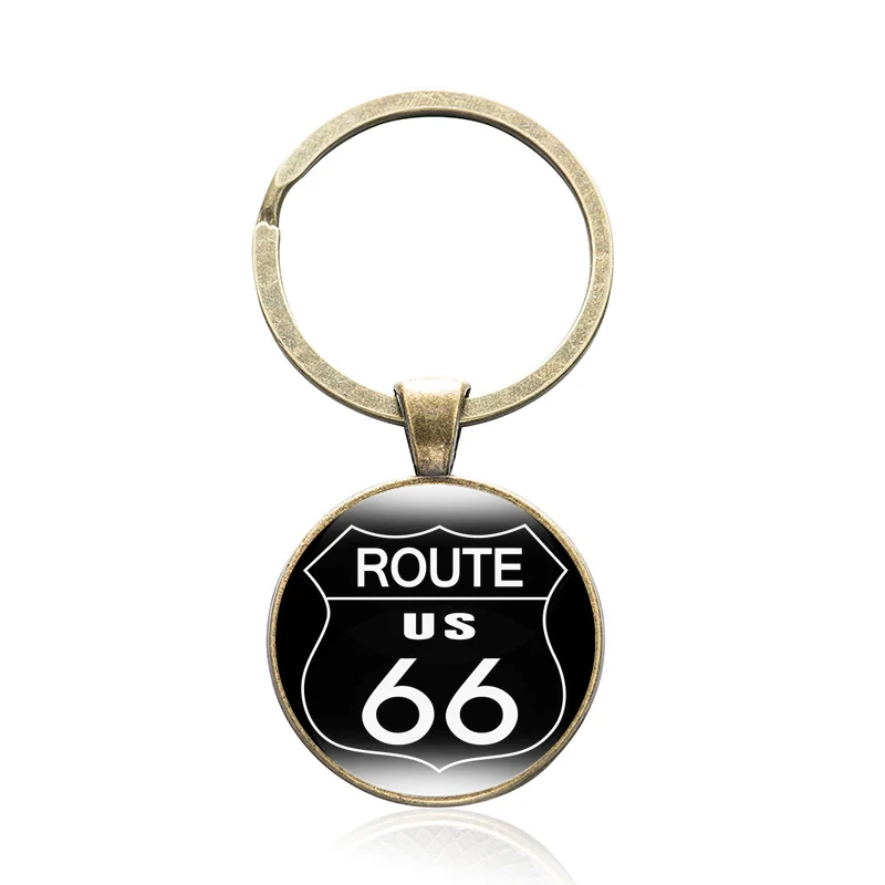 7 10 шт/лот US Route 66 брелоки сплав стекло кабошон брелок Подарочный на день рождение автомобиля ключ Классическая мода ювелирные изделия - Цвет: 7