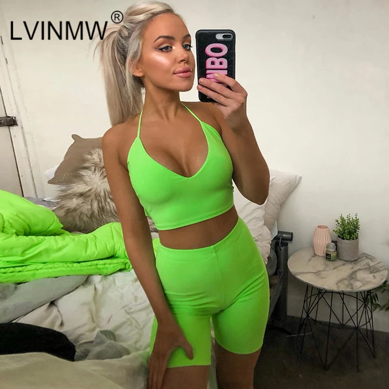 LVINMW сексуальный однотонный комплект из двух предметов с низким вырезом на