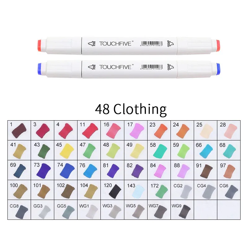 WHITE-48CLOTHING TOUCHFIVE 168 цветов художественные Маркеры Набор ручек с двойной головкой ручка для рисования манга маркер для окрашивания выдвижных ящиков поставки Студенческая ручная краска - Цвет: WHITE-48CLOTHING
