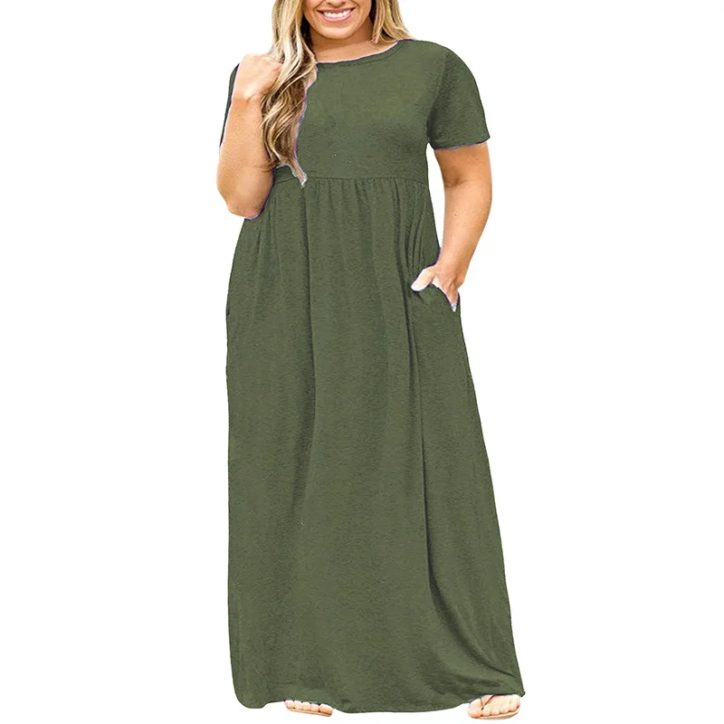 3XL-9XL платье размера плюс, женская одежда, модные вечерние длинные платья макси, Осенние большие размеры, с цветочным принтом, с карманами, свободное платье Vestidos - Цвет: ArmyGreen