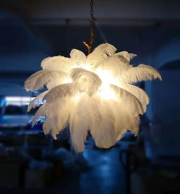 New Feather Chandelier Lighting Copper Creative Villa Model Room Art Living Decor Home Lustres Pendentes Kitchen | Освещение