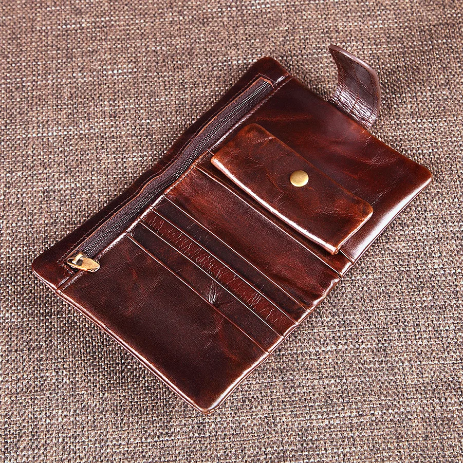 

Men Genuine Leather Wallet Clutch Hasp Money Cash Pouch Multi-Cards Holder Handy Bag High Quality Oil Wax Cowhide Short Purse
