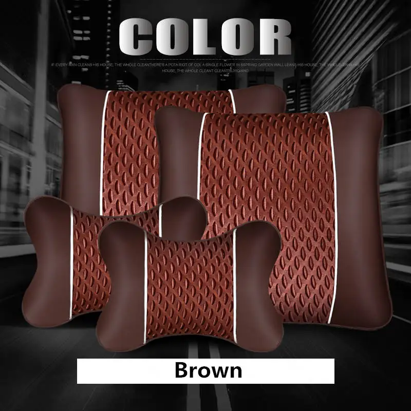 Brown 4 Pieces Автомобильный подголовник, установленный на подголовнике автомобиля, подушка для шеи, кожа, дышащая, два встроенных угольных мешка, используемых в четыре сезона - Цвет: Brown 4 Pieces