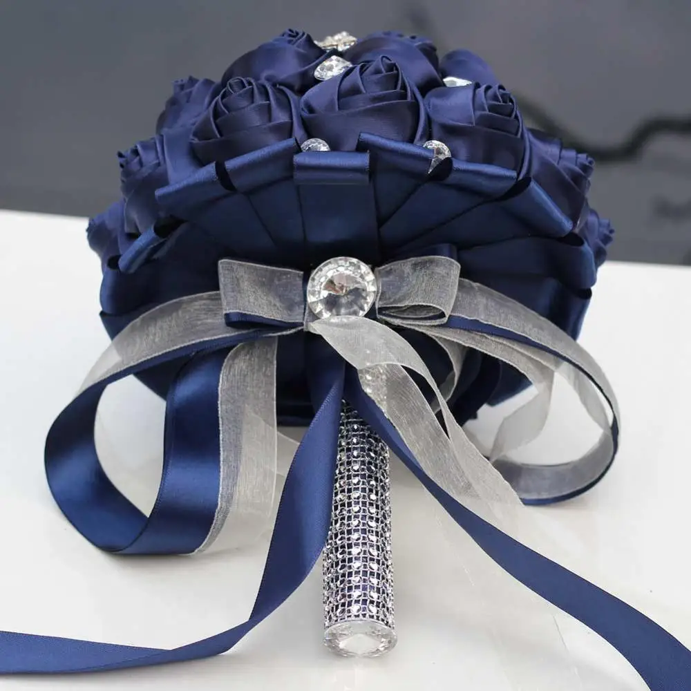 H&ampS BRIDAL Dark Navy Wedding Flowers with crystal Lace Elegant Bridesmaid Bridal Bouquets decoration 2019 ramos de novia | Свадьбы и