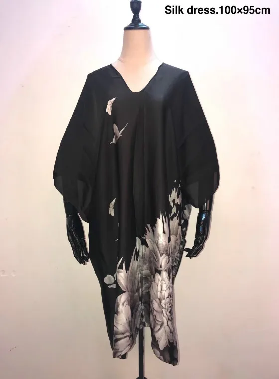 

African dresses for women Beautiful V-neck summer women silk top soft feeling European Printed design women dress silk dresses
