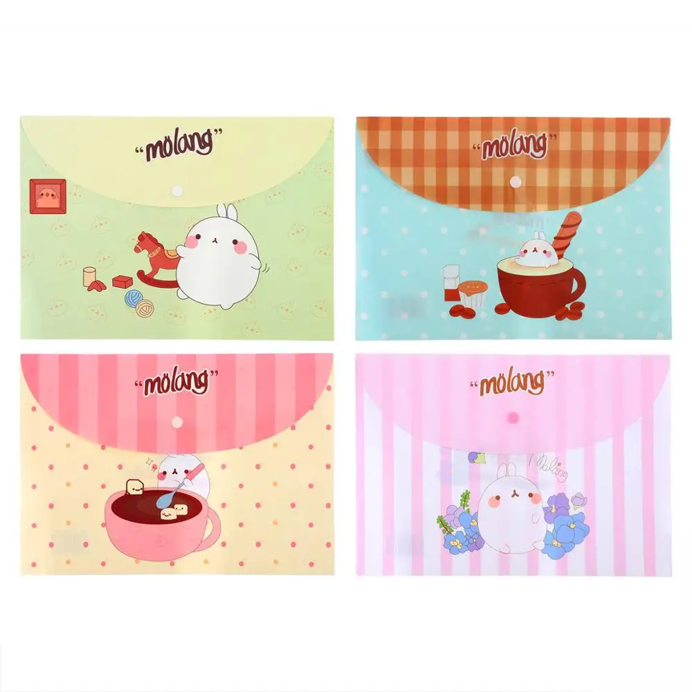 JIANWU A4 Cute cartoon PP Creative Document Bag School students file bag Bill Bag kawaii Office Supplies - Цвет: tu dou 4pcs