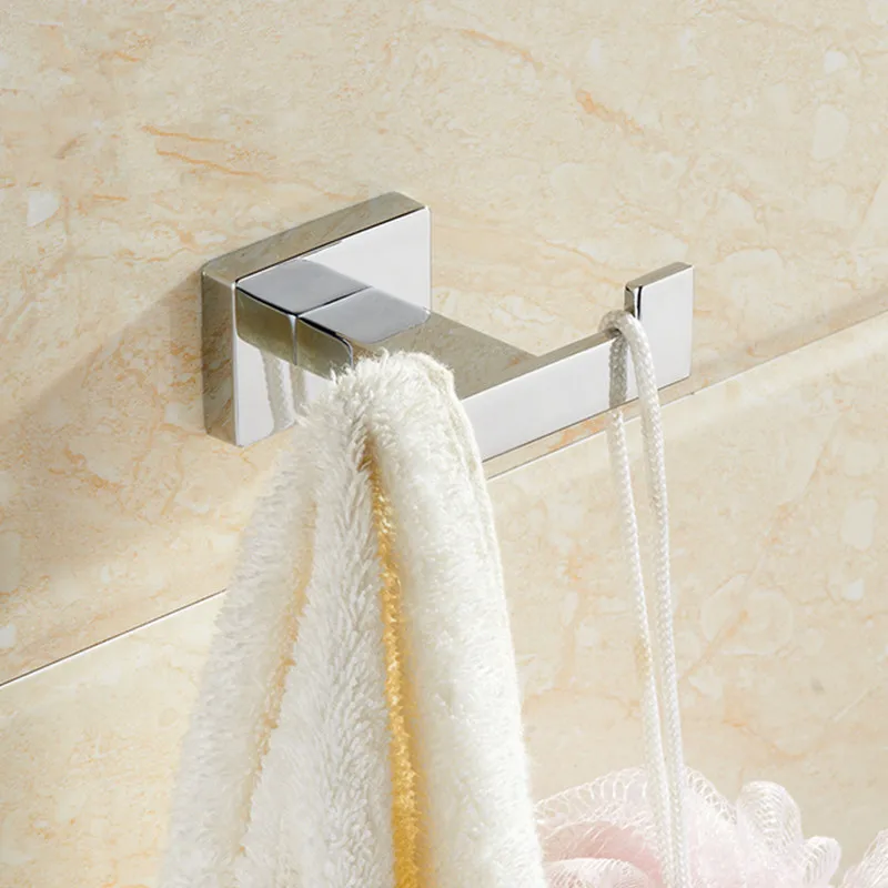 

Free shipping modern design Square base chrome bathroom accessories 4pcs set towel ring paper holder double coat hook C4500