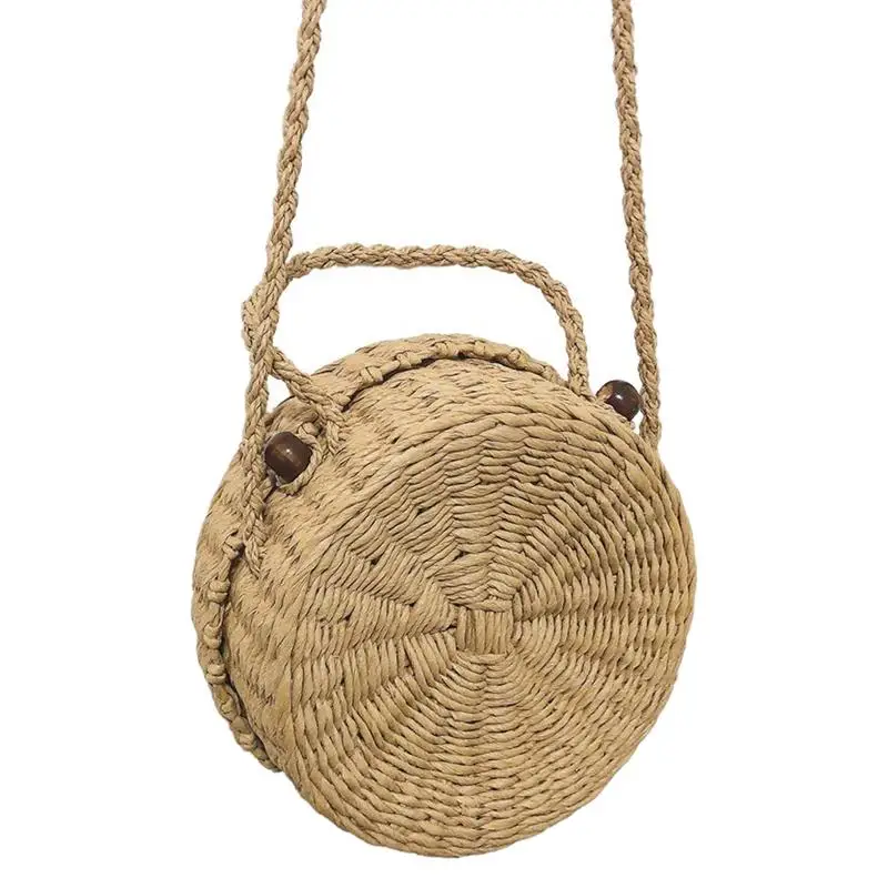 Плетеный соломенный круглый мешок из ротанга модная Натуральная соломенная