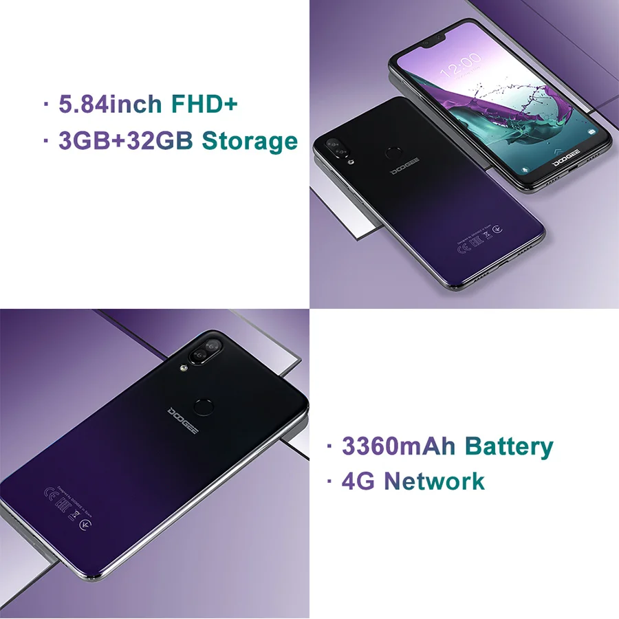 DOOGEE N10 3 ГБ 32 ГБ мобильный телефон Android 8,1 Восьмиядерный 5,84 ''FHD+ 19:9 дисплей 16,0 Мп фронтальная камера 3360 мАч 4G LTE смартфон