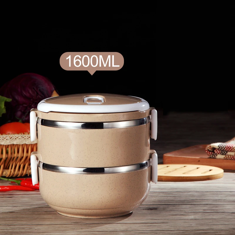 Двухслойный ланчбокс для посуды и тарелок набор из нержавеющей стали зернистая