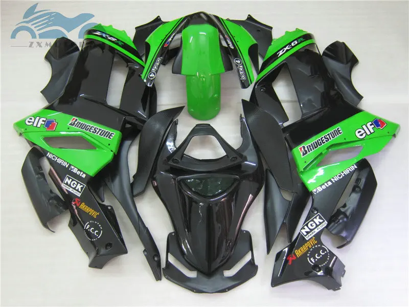 Пластиковые обтекатели для KAWASAKI Ninja ZX 6R 2007 2008 ZX6R ZX636 07 08 зеленый и черный|Накладки