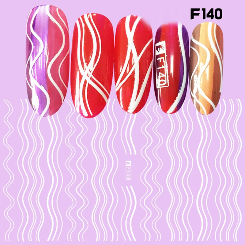 1 лист волнистых стикеров для ногтей белый черный золотой серебристый цвет