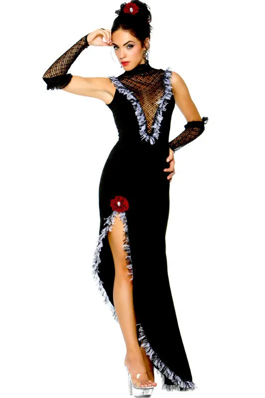 Vocole пикантные фламенко платье для танцев костюм черные футболки с v образным