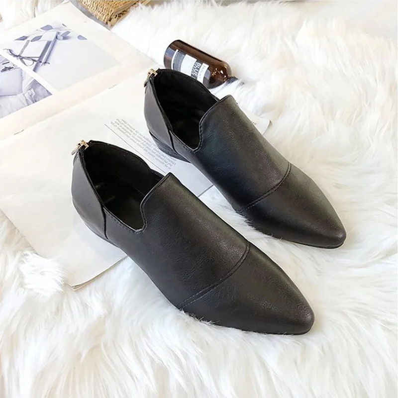 black MCCKLE/женские лоферы; обувь из мягкой кожи; женские слипоны на низком каблуке; повседневная обувь с острым носком; Классическая однотонная женская обувь с закрытым носком - Цвет: black