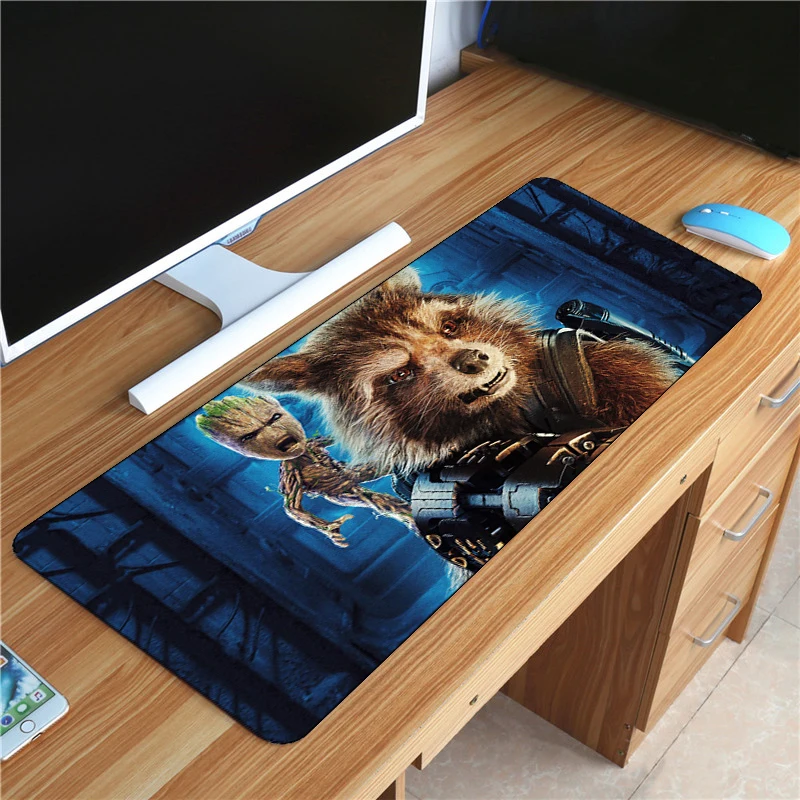 70x30 см большой коврик для мыши groot, ракета енот игровой коврик для мыши Противоскользящий натуральный каучук геймерский коврик для мыши с запирающим краем